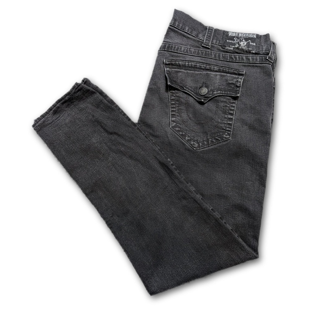 True Religion Mens Jeans Skinny Flap Black 44x32 Denim Stretch Pockets Size